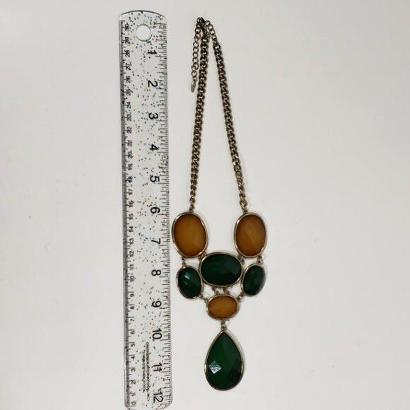 Y2K Vintage VCLM Green & Amber Statement Bib Necklace Chunky Faceted Bold Fall - Picture 7 of 9